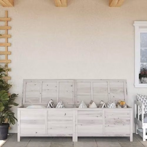 vidaXL Garden Storage Box in White Solid Wood, W: 198.5 cm, D: 50 cm, H: 56.5 cm – 2