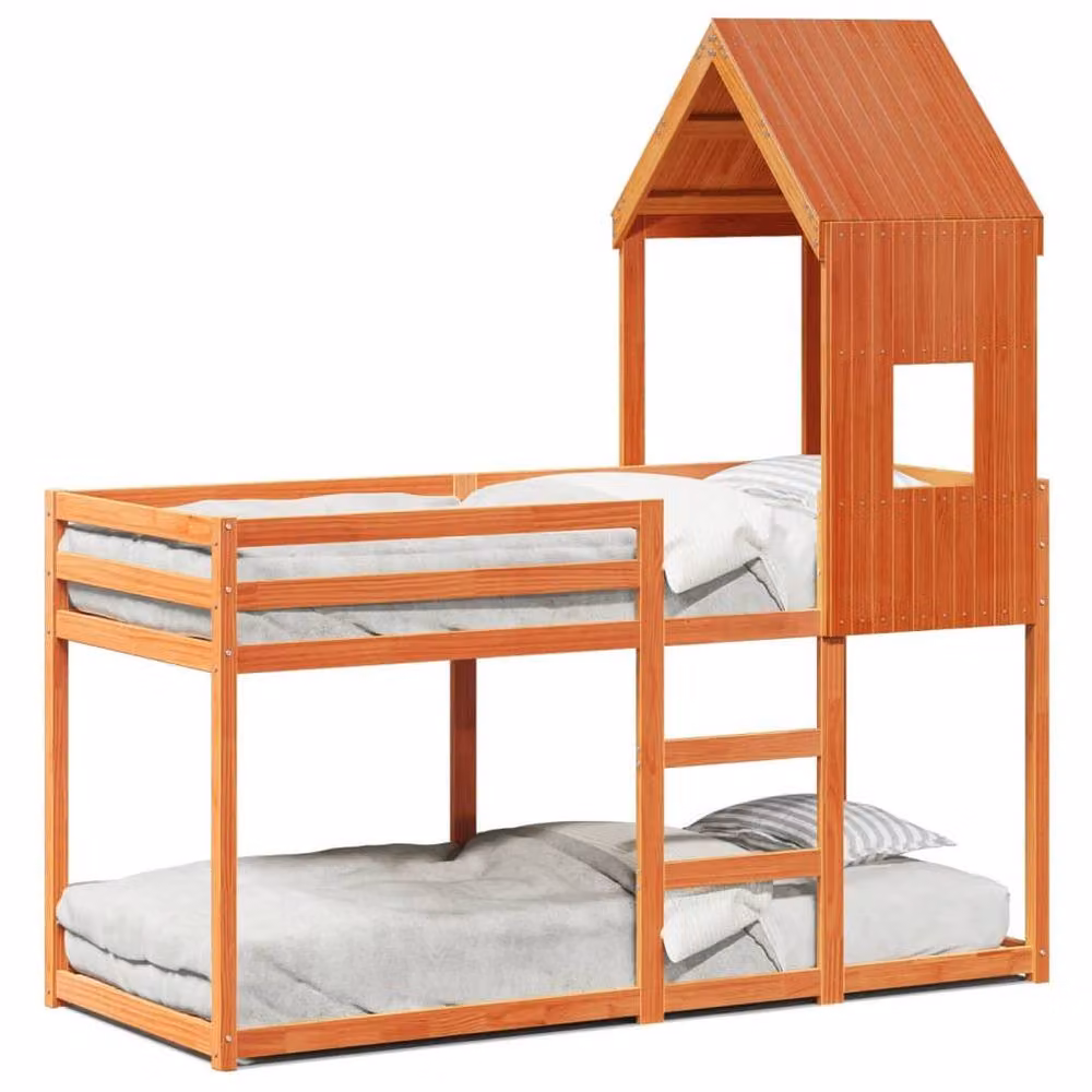Berkfield Home Rustic Wax Brown Solid Wood Pine Bunk Bed W/D/H: 90 x 200 cm – 2