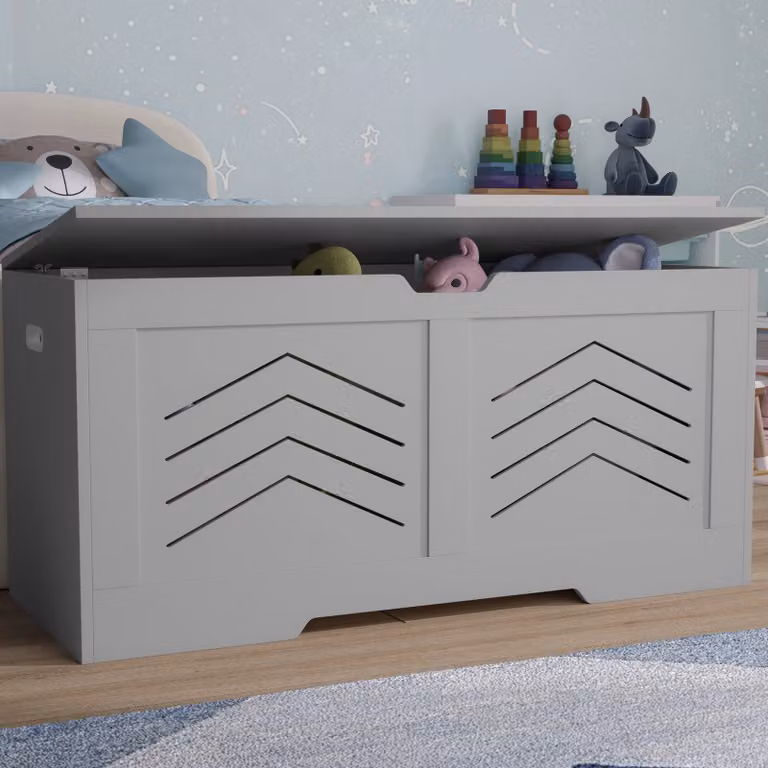 DHS Grey Large Toy Box and Bedding Storage Chest Trunk Bench