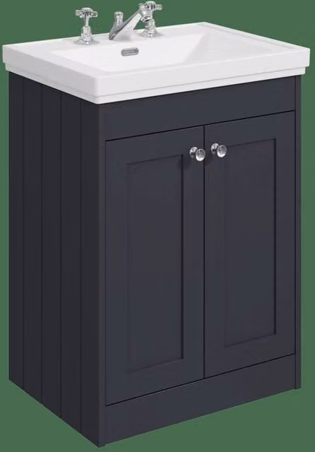 Balterley 600mm Floor Standing 2 Door Bathroom Unit with Classic 3 Tap Hole Basin in Dark Grey Matt Finish