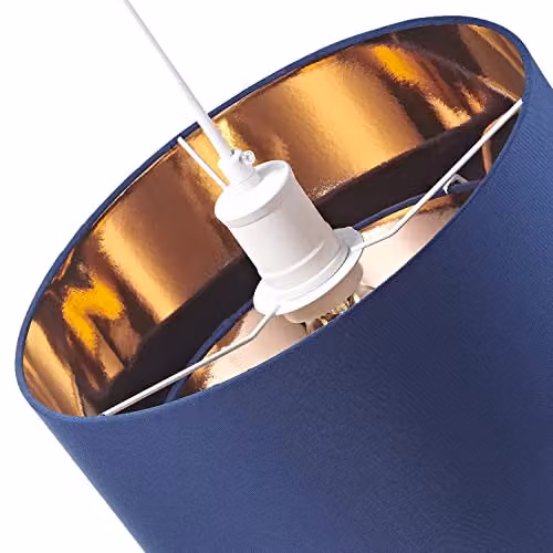 Happy Homewares Modern Round Blue Fabric Ceiling Pendant Lamp Shade with Copper Inner, W/D/H: 18 x 18 x 25 cm – 4