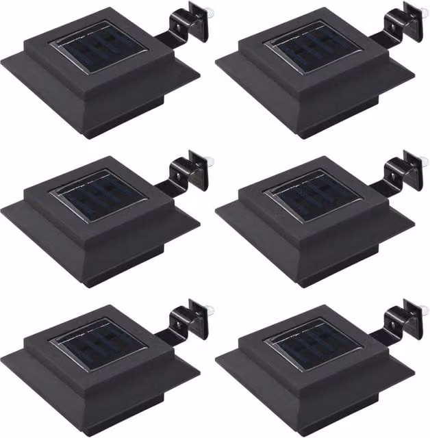 Berkfield Home 6 Piece Set of Black Square LED Solar Outdoor Garden Wall Lamps, 12 cm – 1