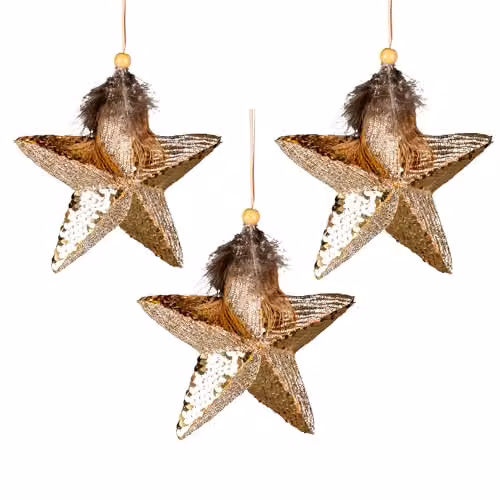 Shatchi 3-Piece Gold Star Christmas Hanging Decorations, 15 cm