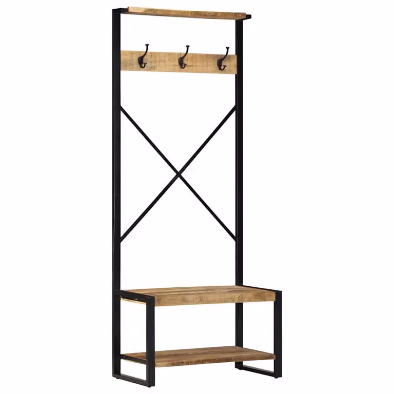 Berkfield Home Beautiful Clothes Rack in Brown Rustic Mango Wood, W/D/H: 80 x 40 x 190 cm