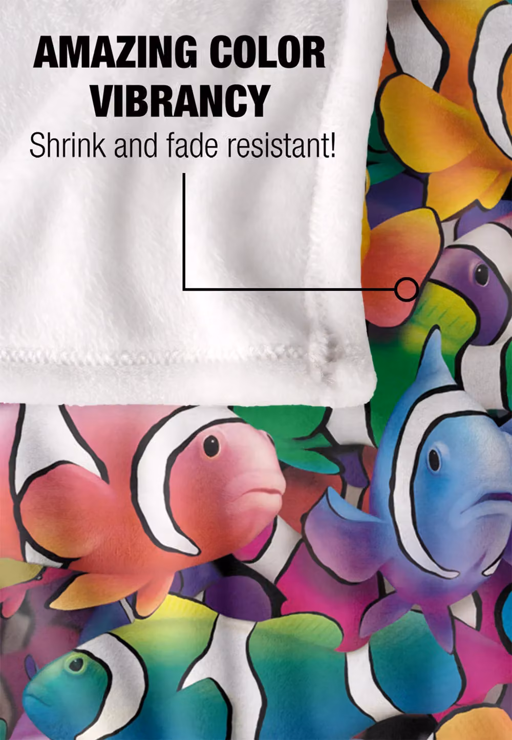 JQ Licensing Royce Mcclure Clowning Around Clown Fish Pattern Super Soft Fleece Throw Blanket, White and Multicolour, W/D/H: 152 x 127 cm – 4