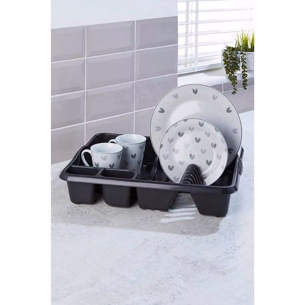NESTLUNE Grey Plastic Kitchen Sink Dish Drainer with Cutlery Holder, W: 100 cm, D: 15 cm, H: 15 cm – 5