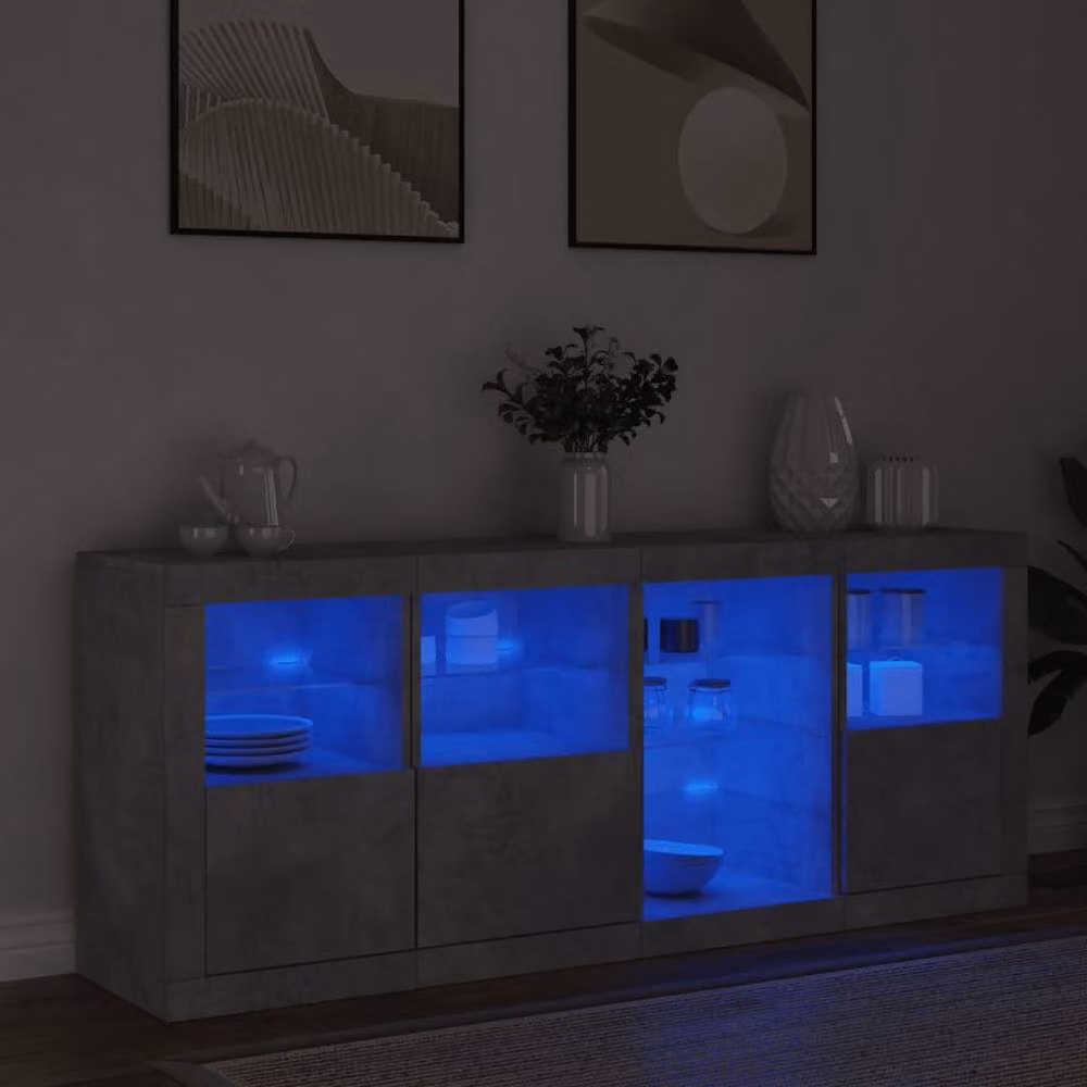 Berkfield Home Sideboard with Integrated LED Lights in Concrete Grey, W/D/H: 164 x 37 x 67 cm – 3