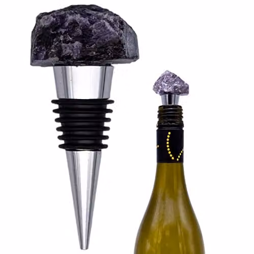 Maison Des Cadeaux Purple Amethyst Crystal and Metal Bottle Stopper – 1