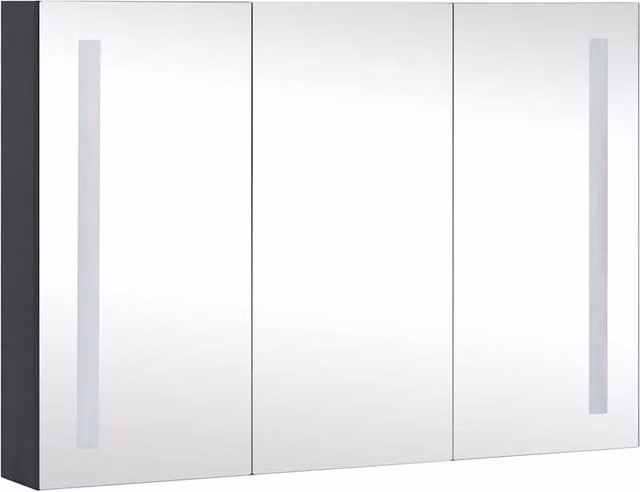 Berkfield Home LED Bathroom Mirror Cabinet in Black Anthracite with Integrated Lighting and Internal Shelves, W/D/H: 89 x 14 x 62 cm