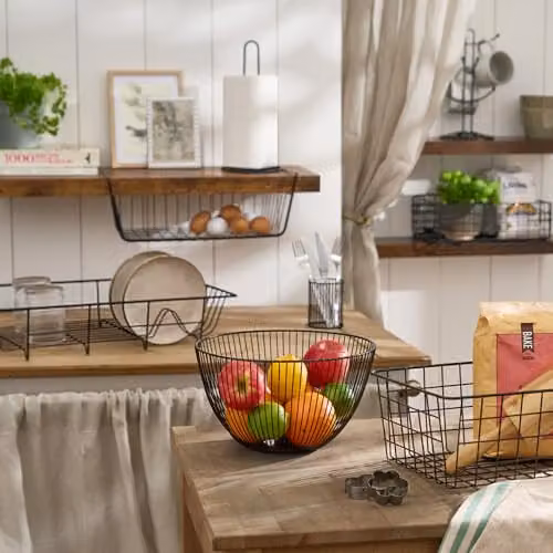 OHS Round Black Metal Wire Fruit Basket and Serving Bowl – 4