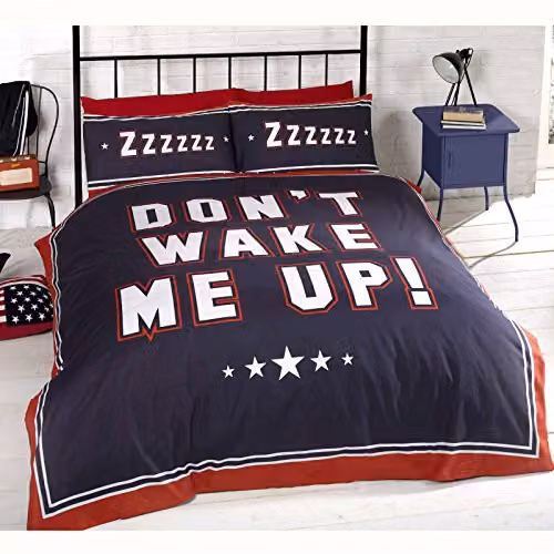 Rapport Home Don't Wake Me! Reversible Double Duvet Cover and 2 Pillowcase Bedding Set, Blue, W: 140 cm, L: 200 cm