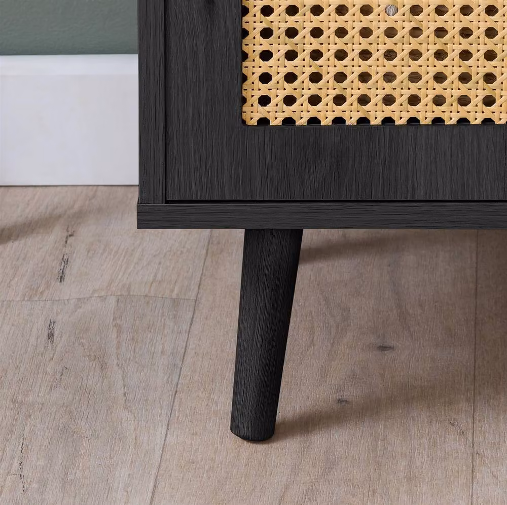 Birlea Croxley Small Modern Rattan and Oak TV Unit in Black – 2