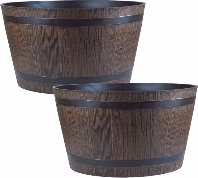 Simpa Homestead Brown Half Barrel Cask Planters, Set of 2, Dark Brown – 1