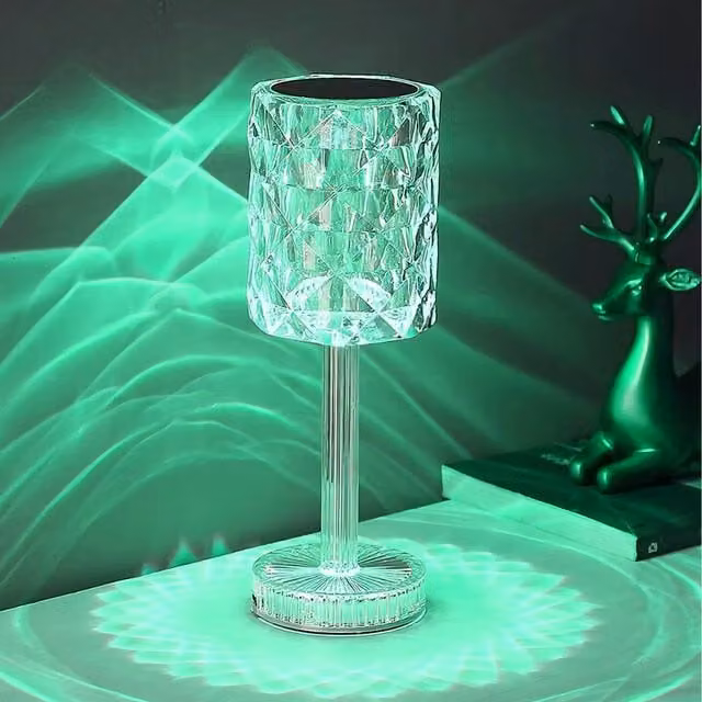 Komore Crystal Glow Modern Table Lamp with Touch and Remote Control in Transparent and White