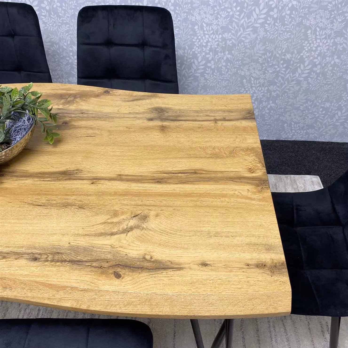 KOSY KOALA Dining Table and 6 Black Velvet Chairs Set, Brown Wood and Metal Rectangular Live Edge Table, W/D/H: 177 x 77 x 75 cm – 5