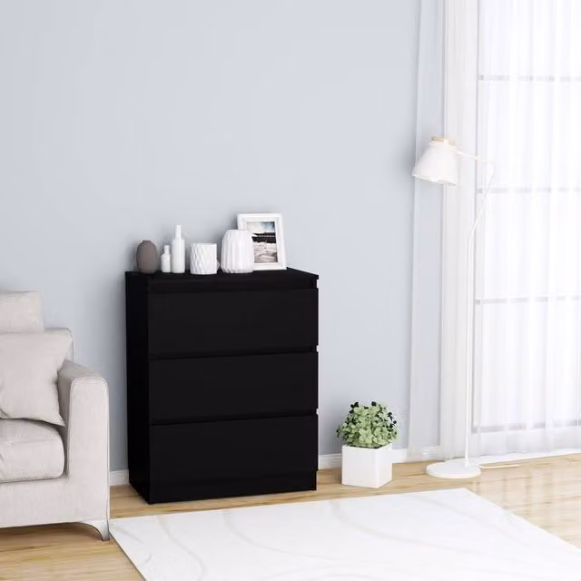 Berkfield Home Black Minimalist Sideboard in Matt Engineered Wood W/D/H: 60 x 35 x 76 cm – 1