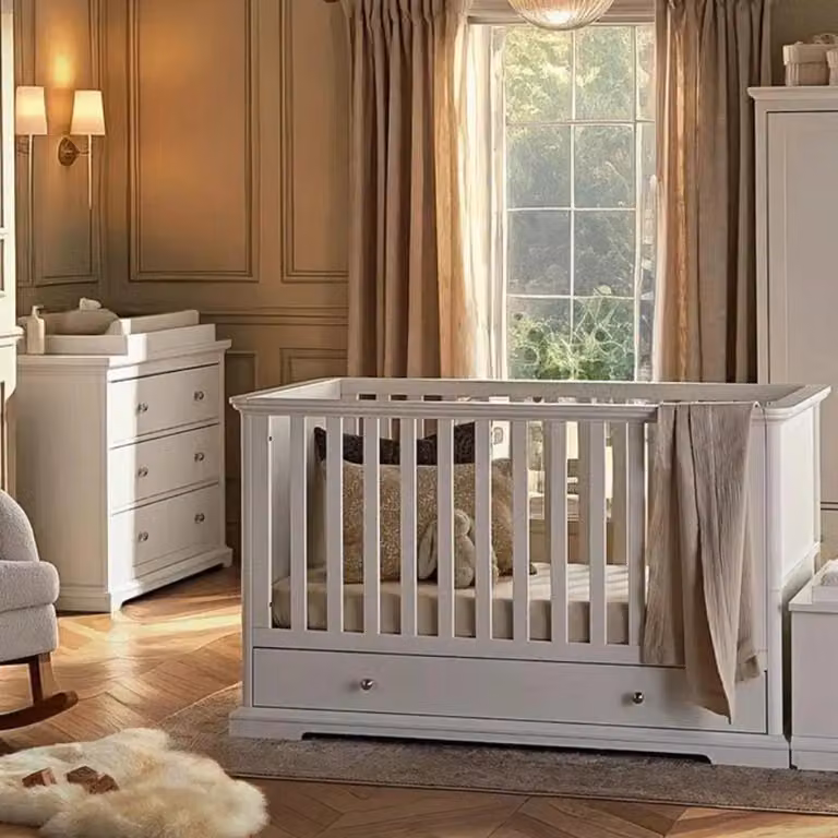 Beaumont White Solid Wood Cot Bed with Drop Side and 3 Position Underbed Storage Drawer