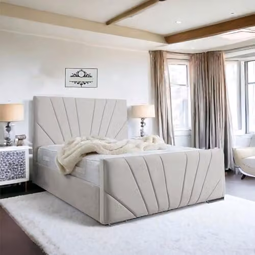 Living Comfort Bedz Sunrise Bed in Cream Plush Velvet with Gas Lift Base, 5ft King Size