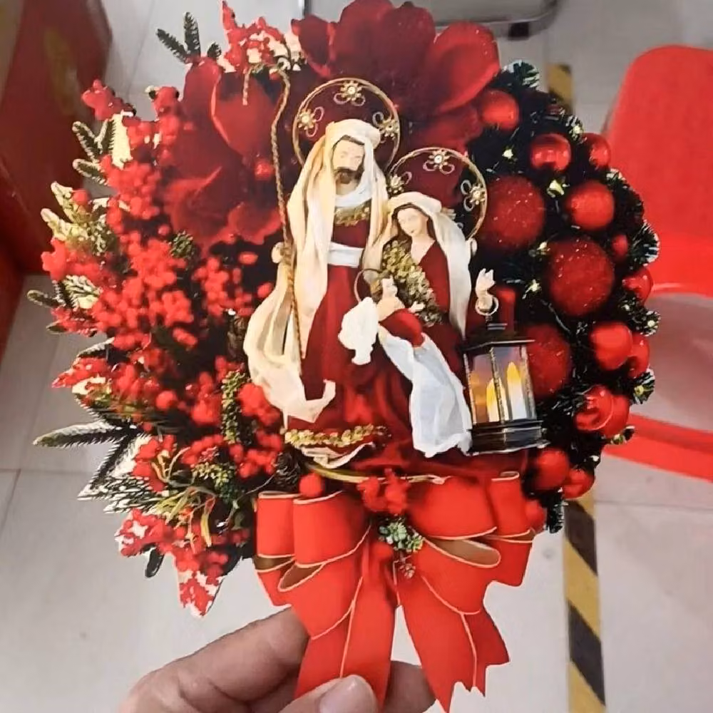FLAVORA Red Christmas Wreath Hanging Artificial Floral Garland, W/D/H: 30 x 100 x 15 cm – 2