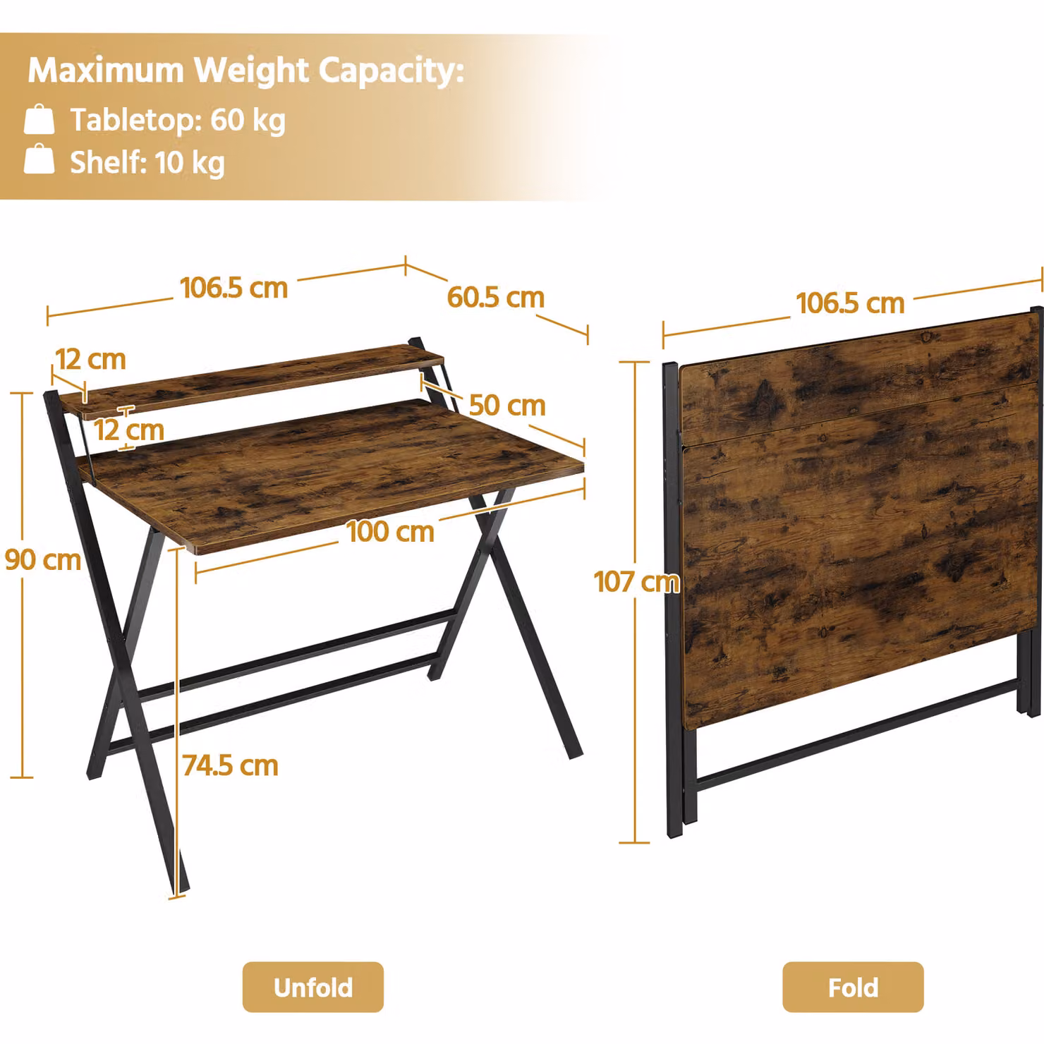 Yaheetech Foldable Computer Desk in Brown with Rectangular Top and X-Frame Design – 2
