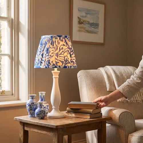 Happy Homewares Blue and White Vintage Pleated Cotton Fabric Cylinder Lamp Shade, W/D/H: 18 x 18 x 25 cm – 3