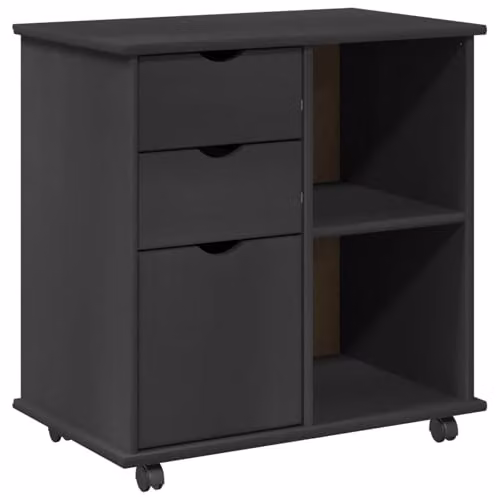 vidaXL Rolling Cabinet in Grey Solid Pine Wood W/D/H: 63.5 x 39 x 65.5 cm