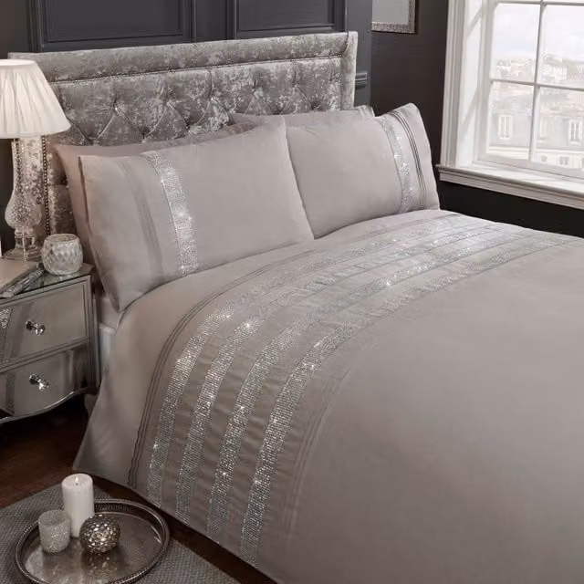 Rapport Home Carly Polycotton Striped Duvet Cover and Pillowcase Set in Grey, W/D/H: 90 x 200 cm