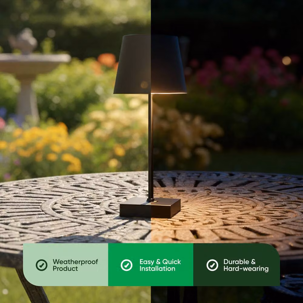 Gardenwize Pair of Black Solar LED Table Lamps with Warm White Dimmable Light for Garden, Balcony and Terrace – 3