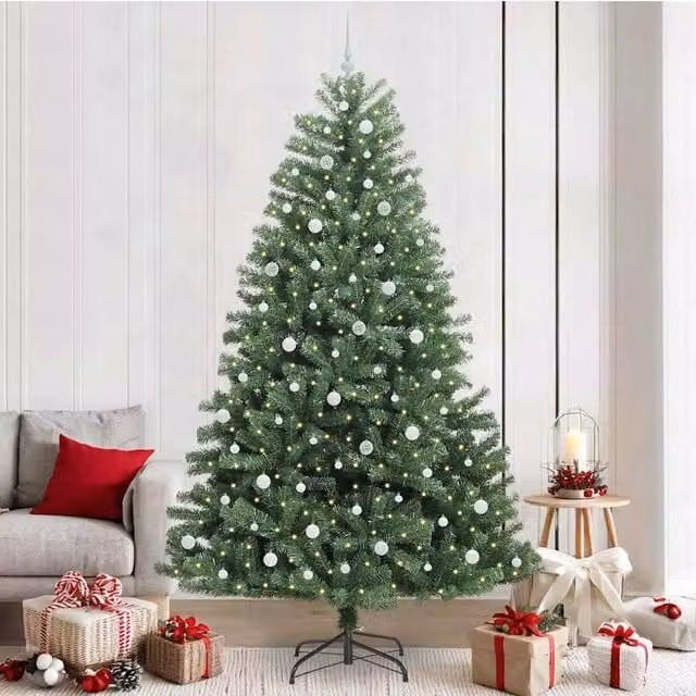 Berkfield Home Artificial Hinged Christmas Tree in Green, Height: 240 cm