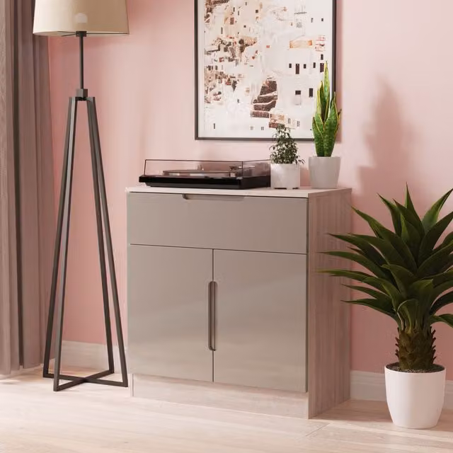 2 U Lucca Ready Assembled Modern Glossy Grey Sideboard with 1 Drawer and 2 Doors – 1