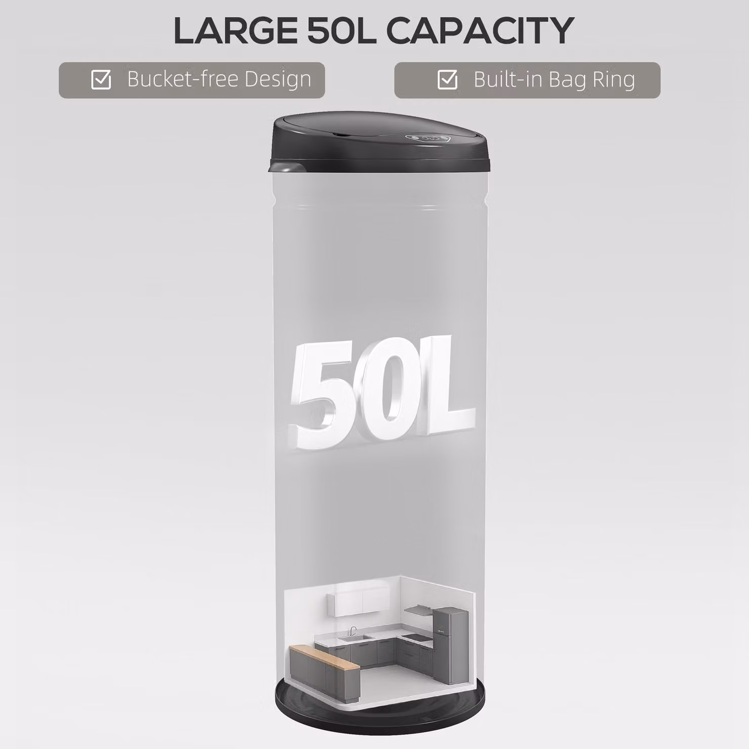 HOMCOM 50L Stainless Steel Sensor Bin in Black – 4