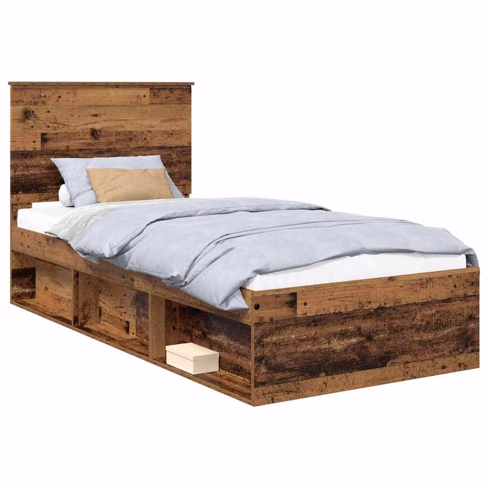 Berkfield Home Bed Frame with Headboard in Old Wood Brown, Solid Pine and MDF, W/D/H: 90 x 200 cm – 2