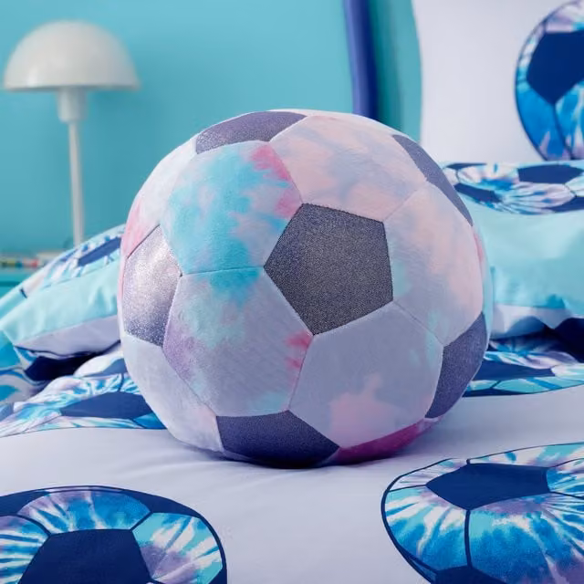 Catherine Lansfield Kids Tie Dye Football Shaped Cushion in Purple – 1