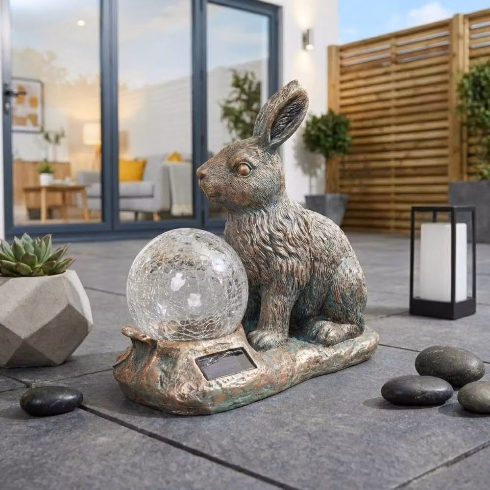 Garden Greatness Rabbit Solar Crackle Ball Light in White and Multicolour, W/D/H: 15 x 15 x 28 cm – 2