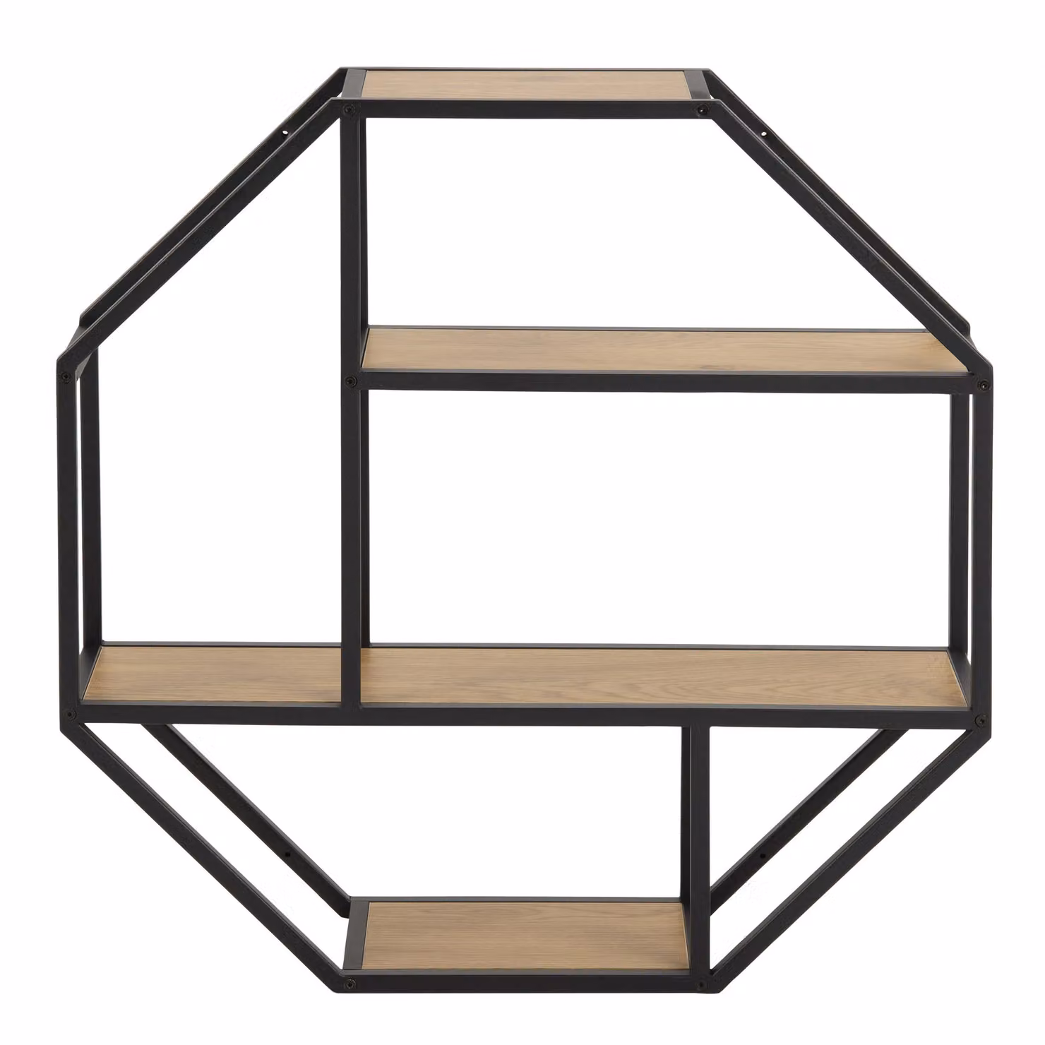 Furniture To Go Seaford Octagonal Wall Mounted Metal and Wood Shelf in Black and Oak – 2