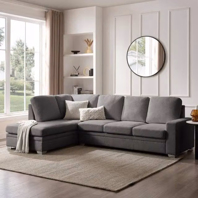 Home Detail Alcott L-Shape Corner Sofa, Left Hand Facing, Grey Fabric