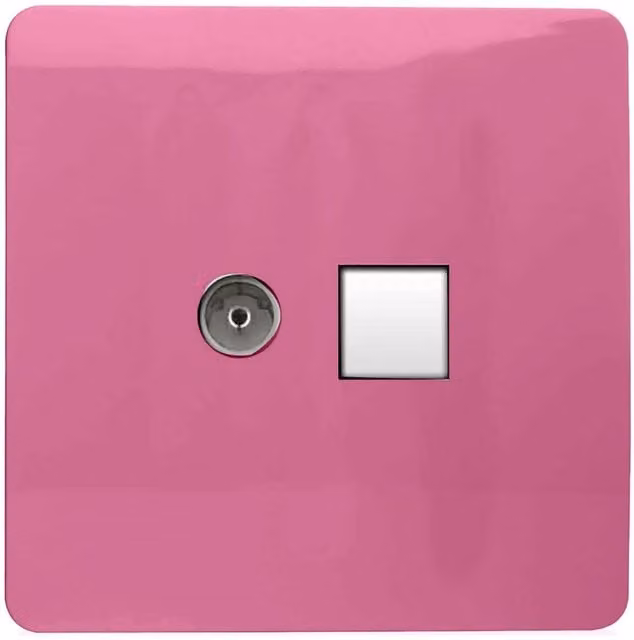 Trendi Switch 2 Gang Combination TV Co-Axial and RJ45 Cat 5e Ethernet Sockets in Pink – 1