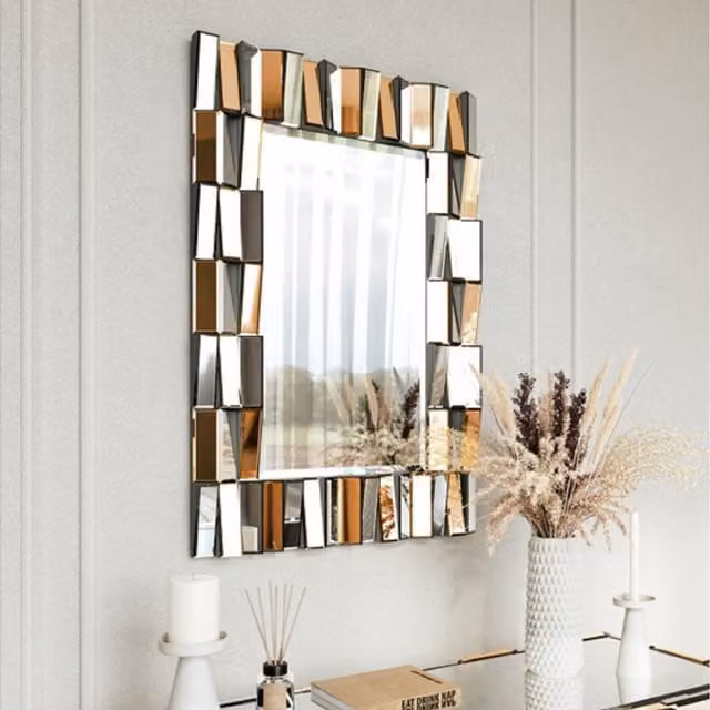 CARME Modern Rectangular Wall Mirror in Silver, Grey and Gold