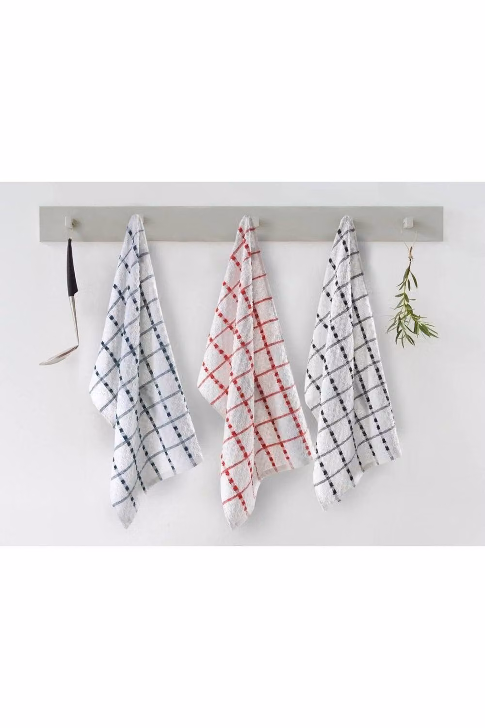 Dyzi Set of 2 White Cotton Terry Tea Towels with Hanging Loops, W: 70 cm, H: 40 cm – 1