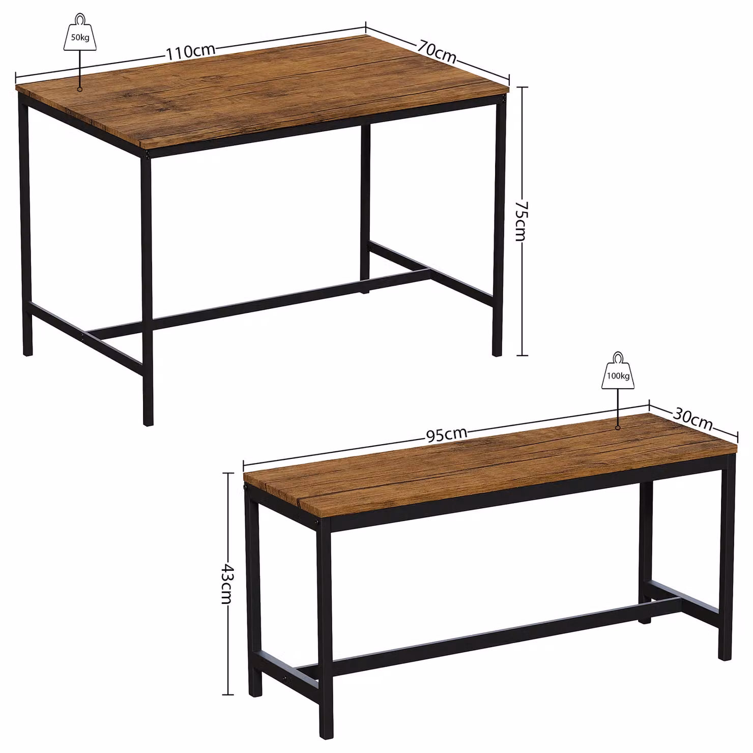Vida Designs Roslyn 4 Seater Dining Table and Bench Set in Brown – 2