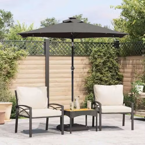 vidaXL Garden Parasol with LEDs and Steel Pole, Anthracite, W: 225 cm, D: 225 cm, H: 212 cm – 2