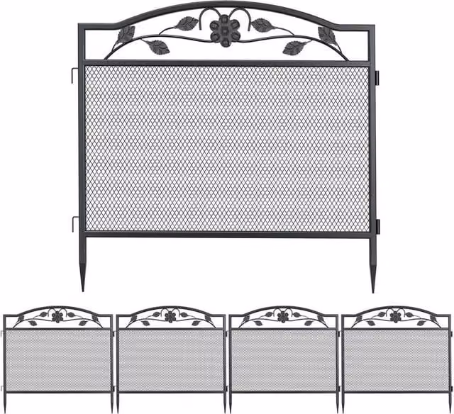 Kelvenix Metal Garden Fencing 5 Panels Border Edging in Black