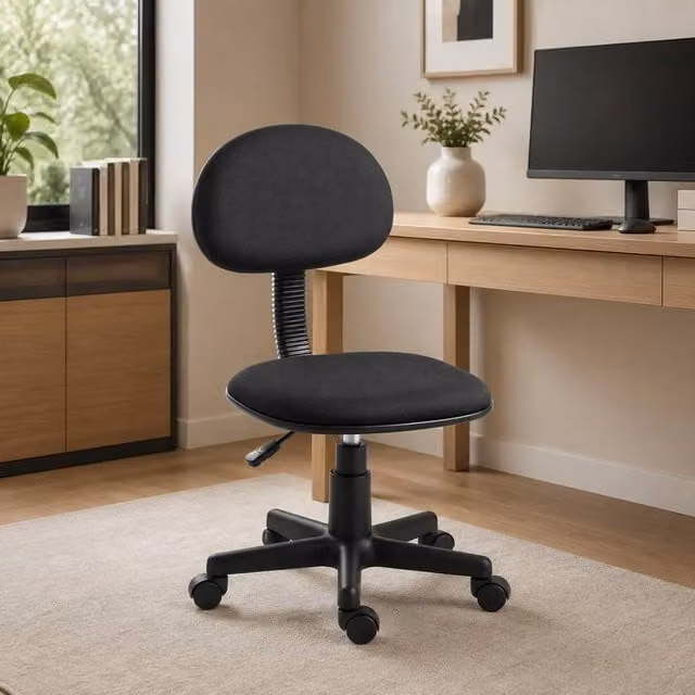 STILVORA Black Fabric Armless Office Task Chair with 360 Degree Swivel and Castors