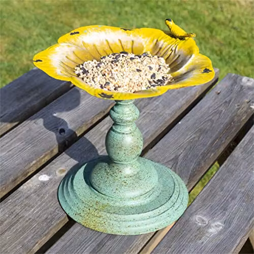 St Helens Home & Garden Yellow Floral Metal Ornamental Pedestal Bird Bath, W/D/H: 24.5 x 24.5 x 26.5 cm – 5