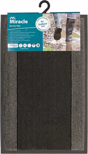 JVL Miracle Barrier Mat in Charcoal, Large, Rectangular, Machine Washable