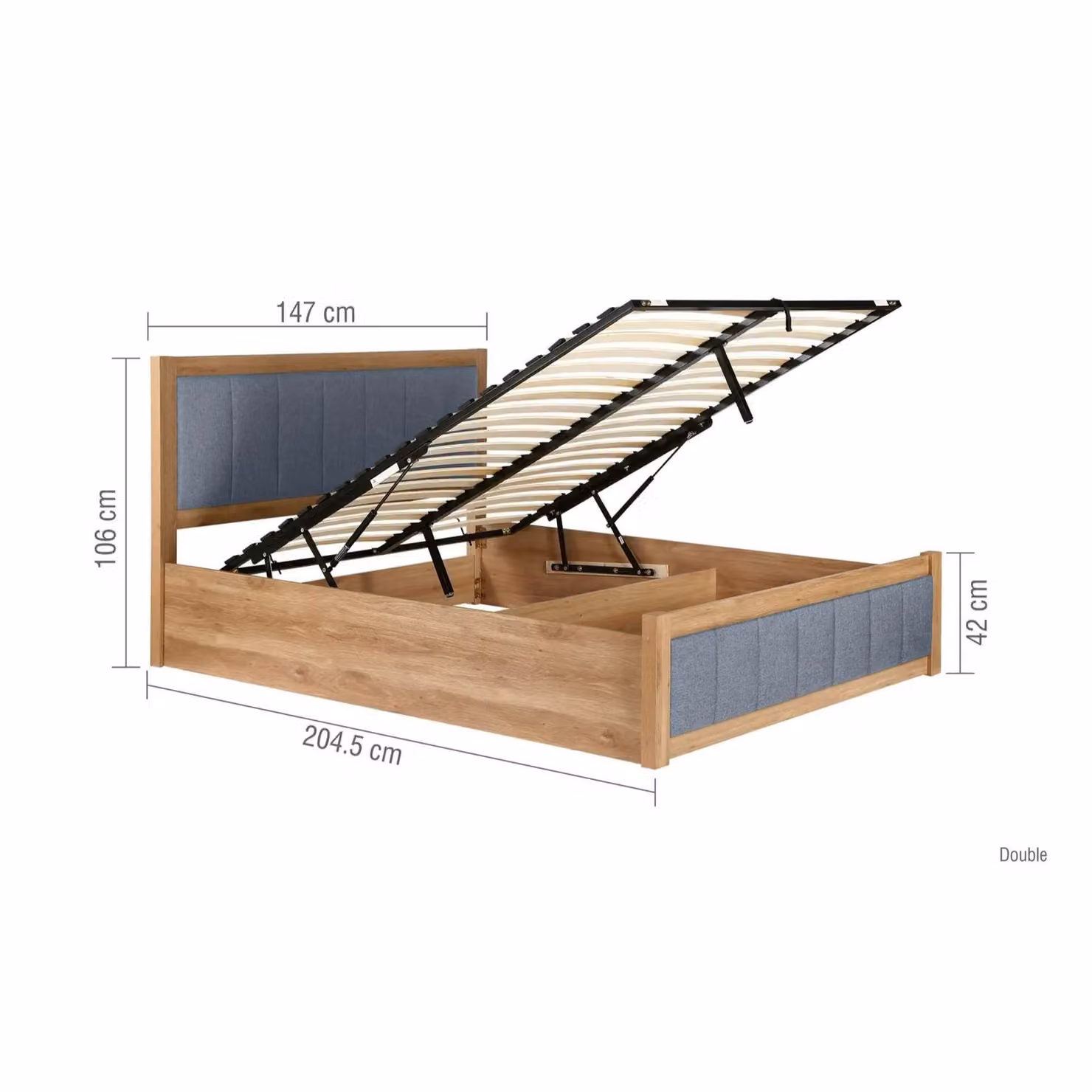Birlea Belmont Grey and Oak Wooden Ottoman Bed Frame, W/D/H: 140 x 200 x 42 cm – 4
