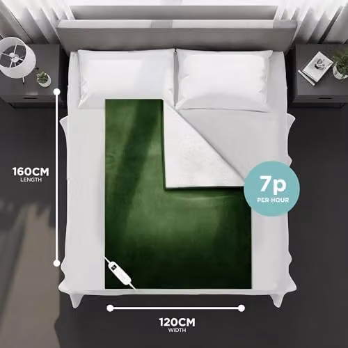 DMD Collective Green Fleece and Sherpa Electric Heated Blanket with Timer, W/D/H: 120 x 160 cm – 2