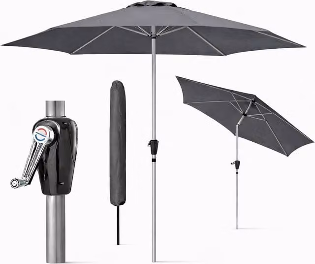 Glamhaus Dark Grey Aluminium Garden Parasol with Tilting Crank Mechanism, Diameter: 270 cm – 1