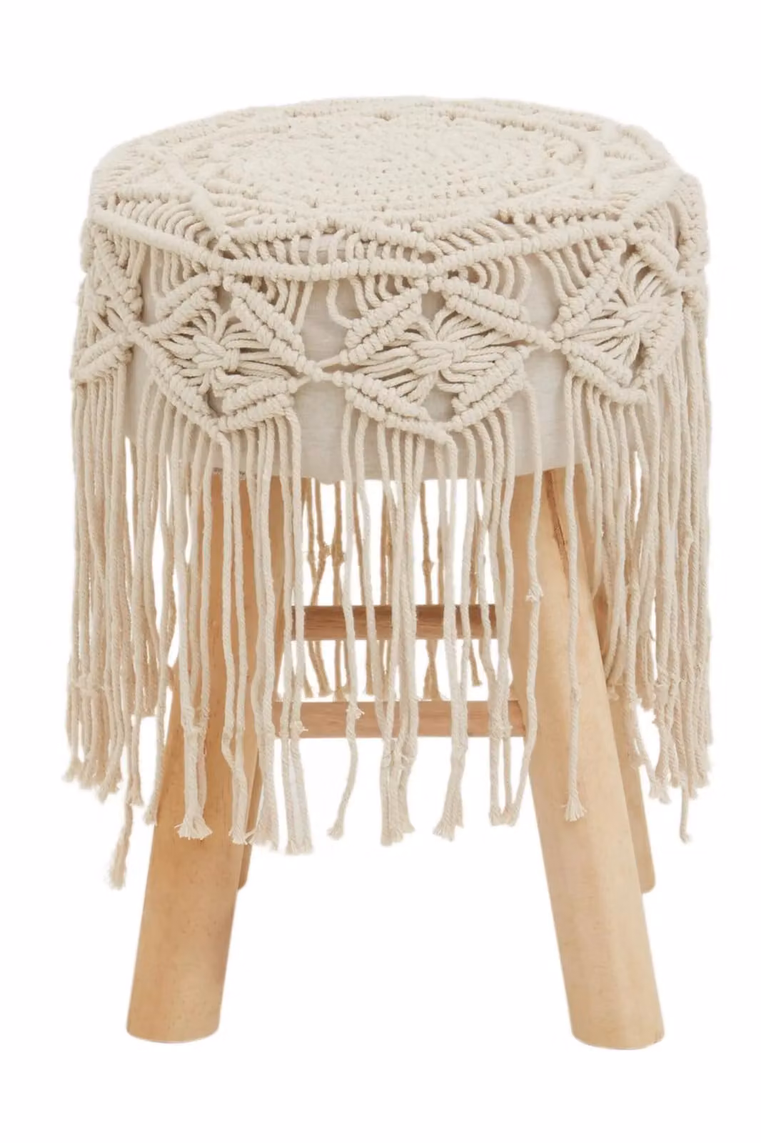 Orsina Village Weave Seat Stool in Beige and White with Boho Geometric Design – 2