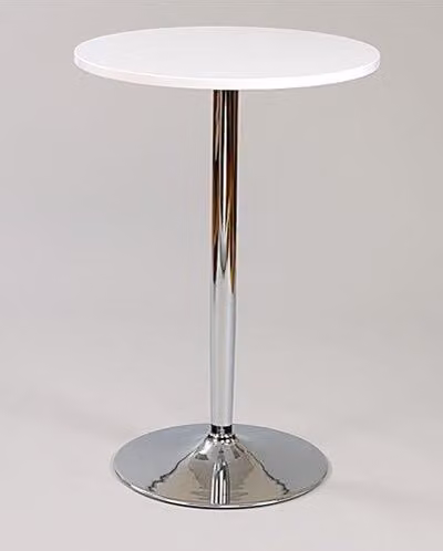 Netfurniture Farley Tall White Round Poseur Table with Shiny Chrome Metal Frame, H 107.5 x W 60 x D 60 cm